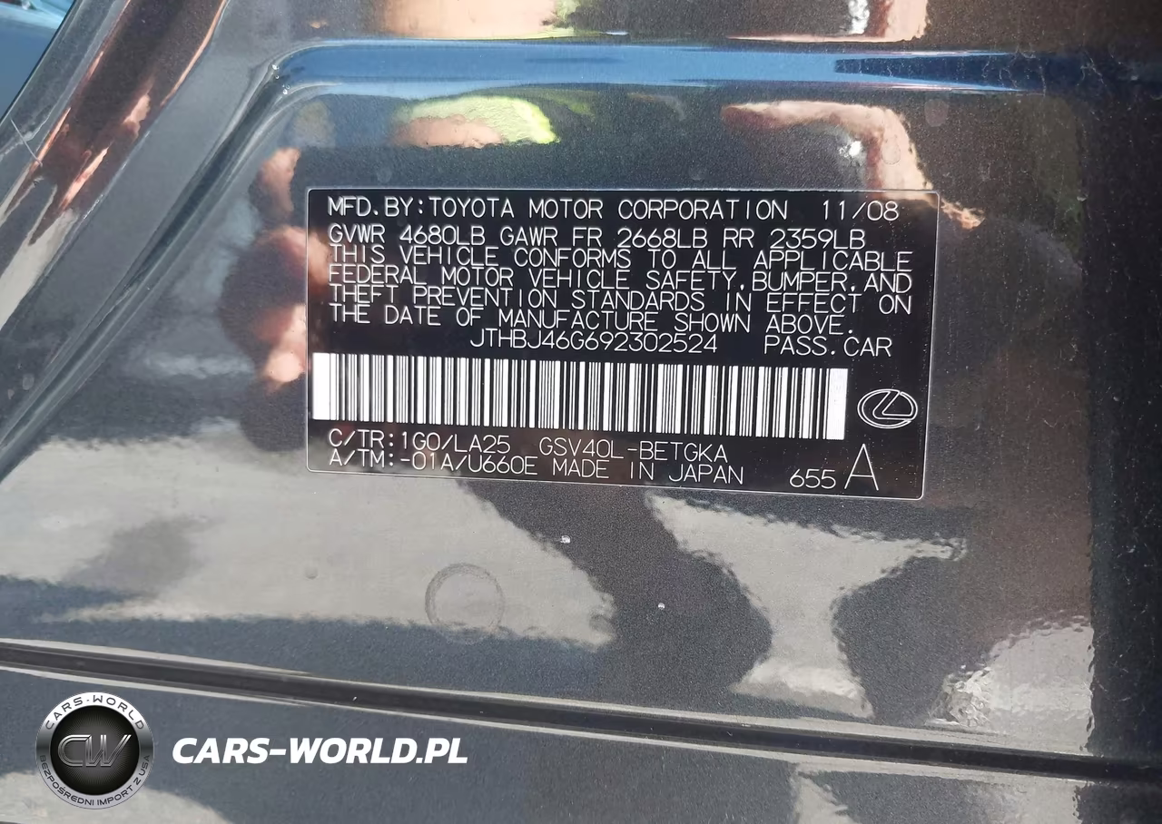 2009 Lexus Es 350 VIN:JTHBJ46G692302524 - 9
