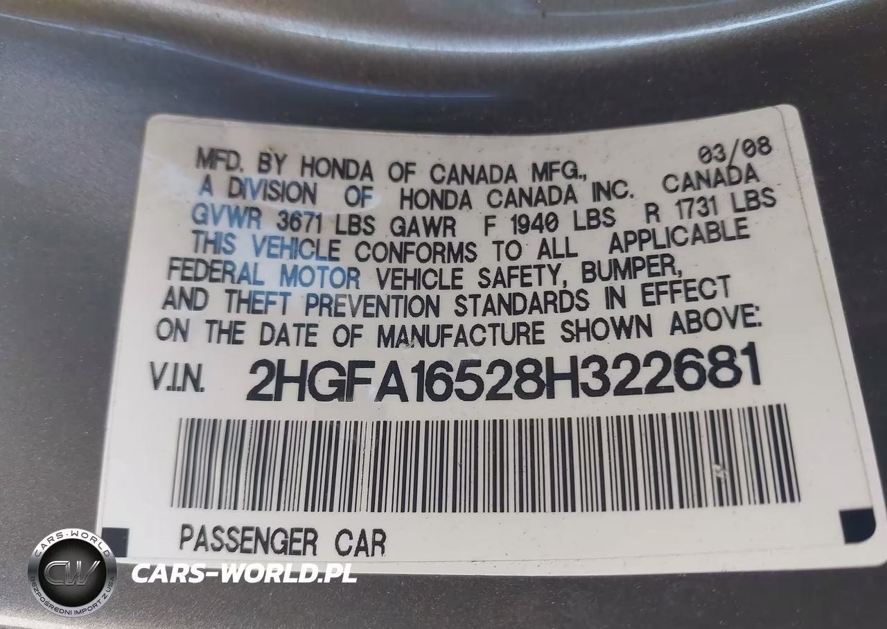 2008 Honda Civic Lx VIN:2HGFA16528H322681 - 9