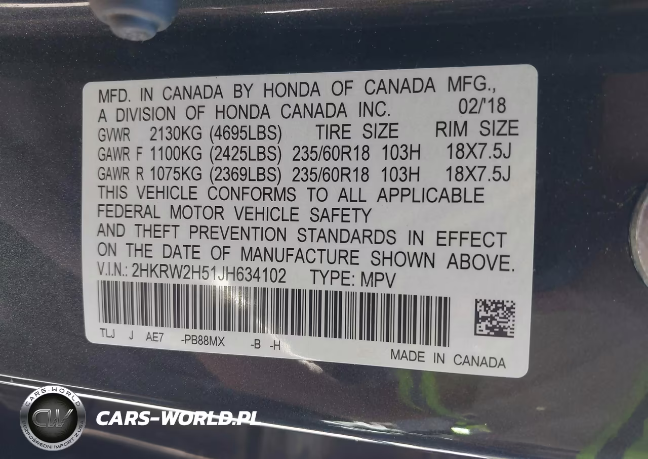 2018 Honda Cr-V Ex VIN:2HKRW2H51JH634102 - 9