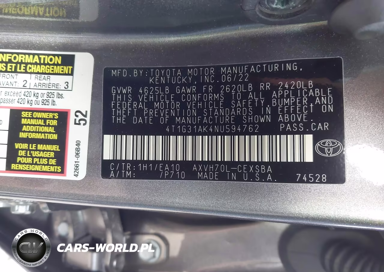 2022 Toyota Camry Se Hybrid VIN:4T1G31AK4NU594762 - 9