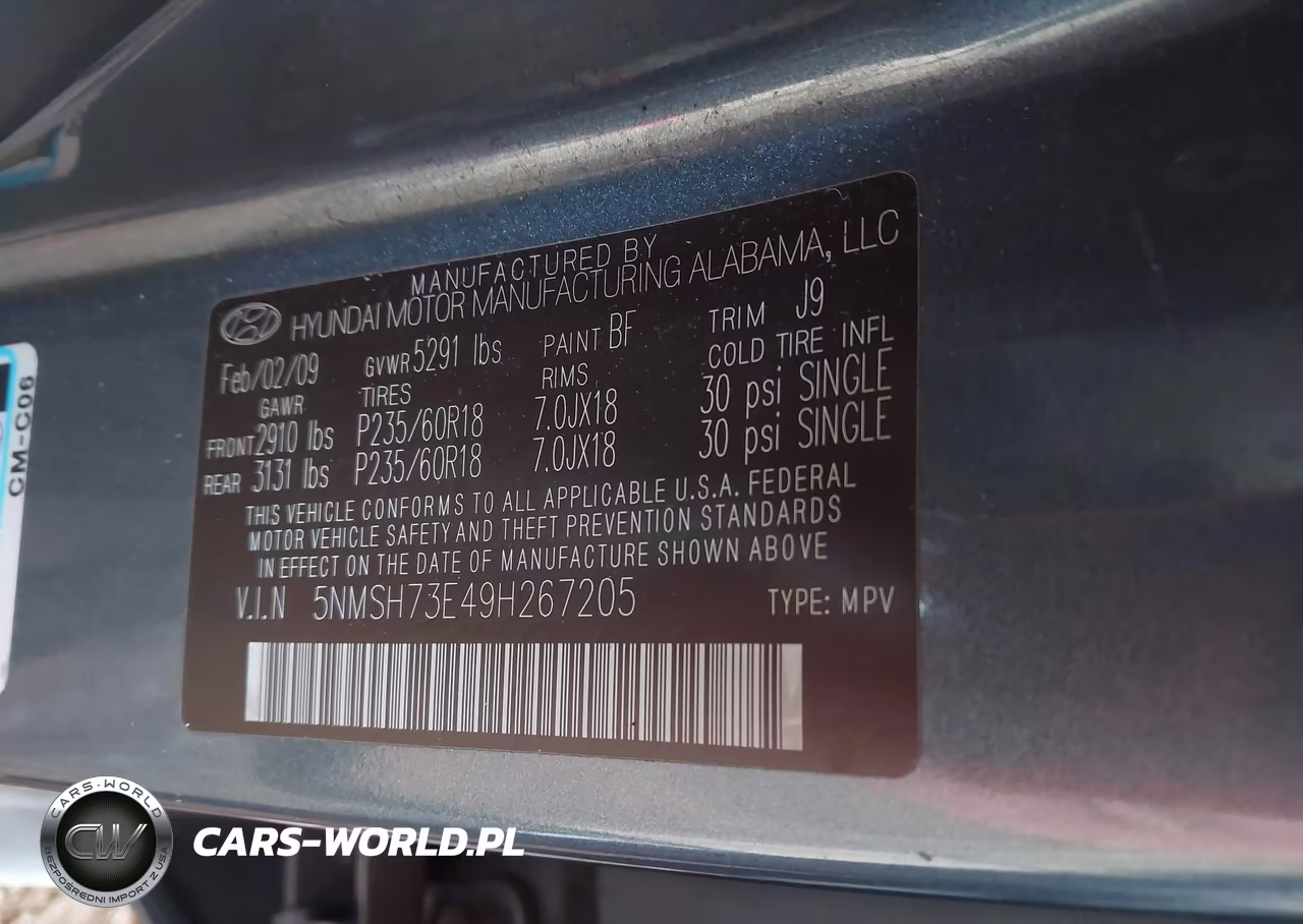 2009 Hyundai Santa Fe Limited VIN:5NMSH73E49H267205 - 9