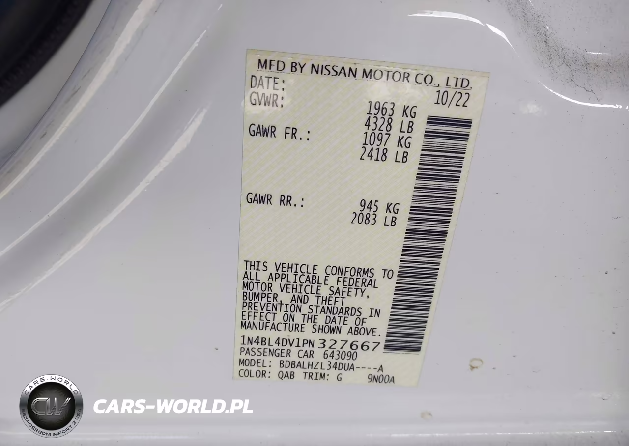 2023 Nissan Altima Sv Fwd VIN:1N4BL4DV1PN327667 - 9