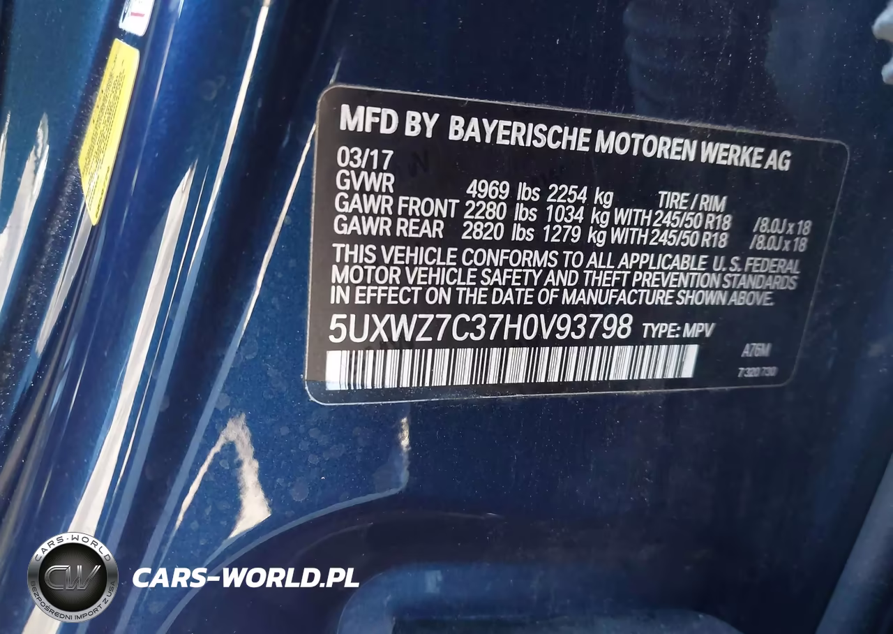 2017 BMW X3 Sdrive28I VIN:5UXWZ7C37H0V93798 - 9