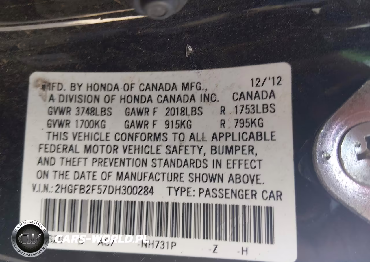 2013 Honda Civic Lx VIN:2HGFB2F57DH300284 - 9