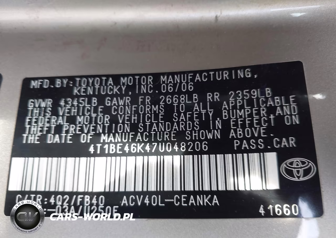 TOYOTA CAMRY CE VIN:4T1BE46K47U048206 - 9