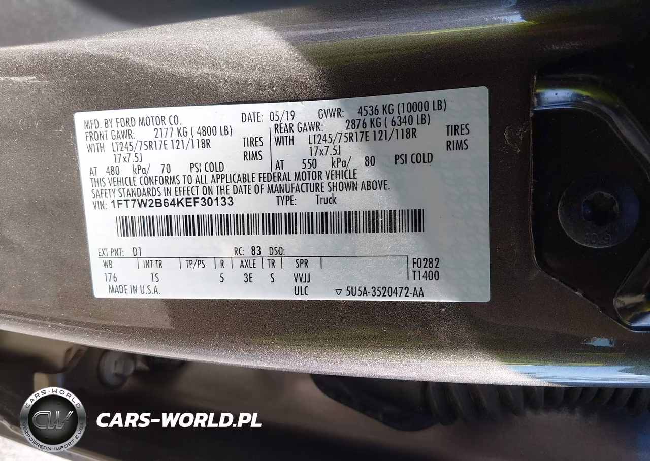 2019 Ford F-250 Xl VIN:1FT7W2B64KEF30133 - 9