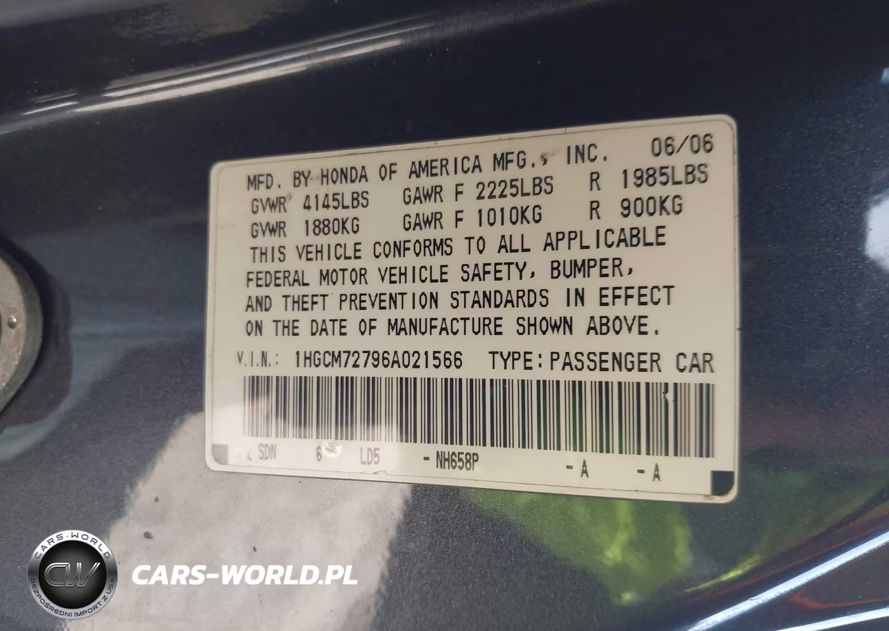 2006 Honda Accord 2.4 Ex VIN:1HGCM72796A021566 - 9