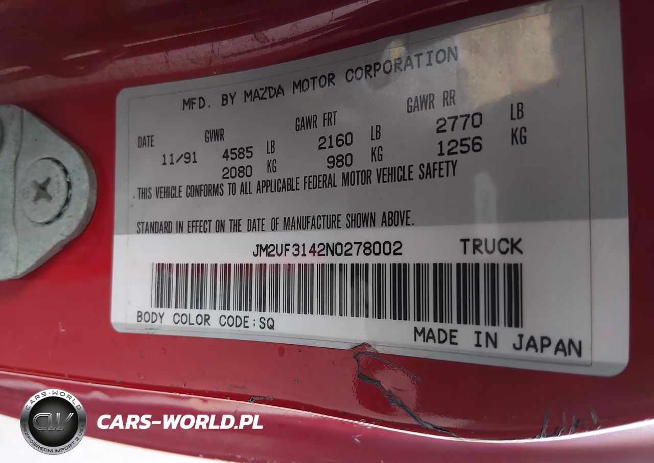 1992 Mazda B2600 Cab Plus VIN:JM2UF3142N0278002 - 9
