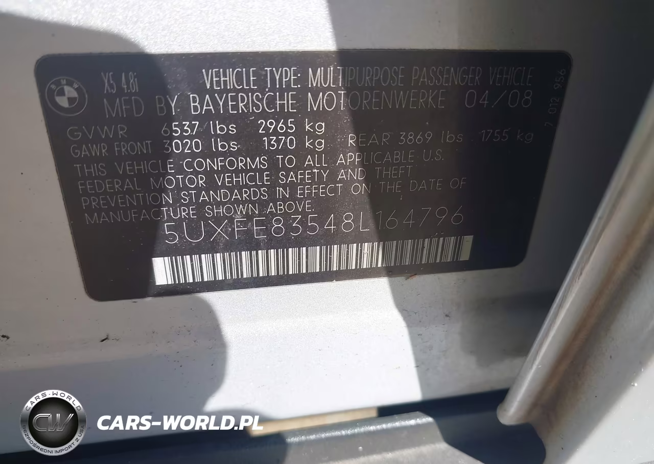 2008 BMW X5 4.8I VIN:5UXFE83548L164796 - 9