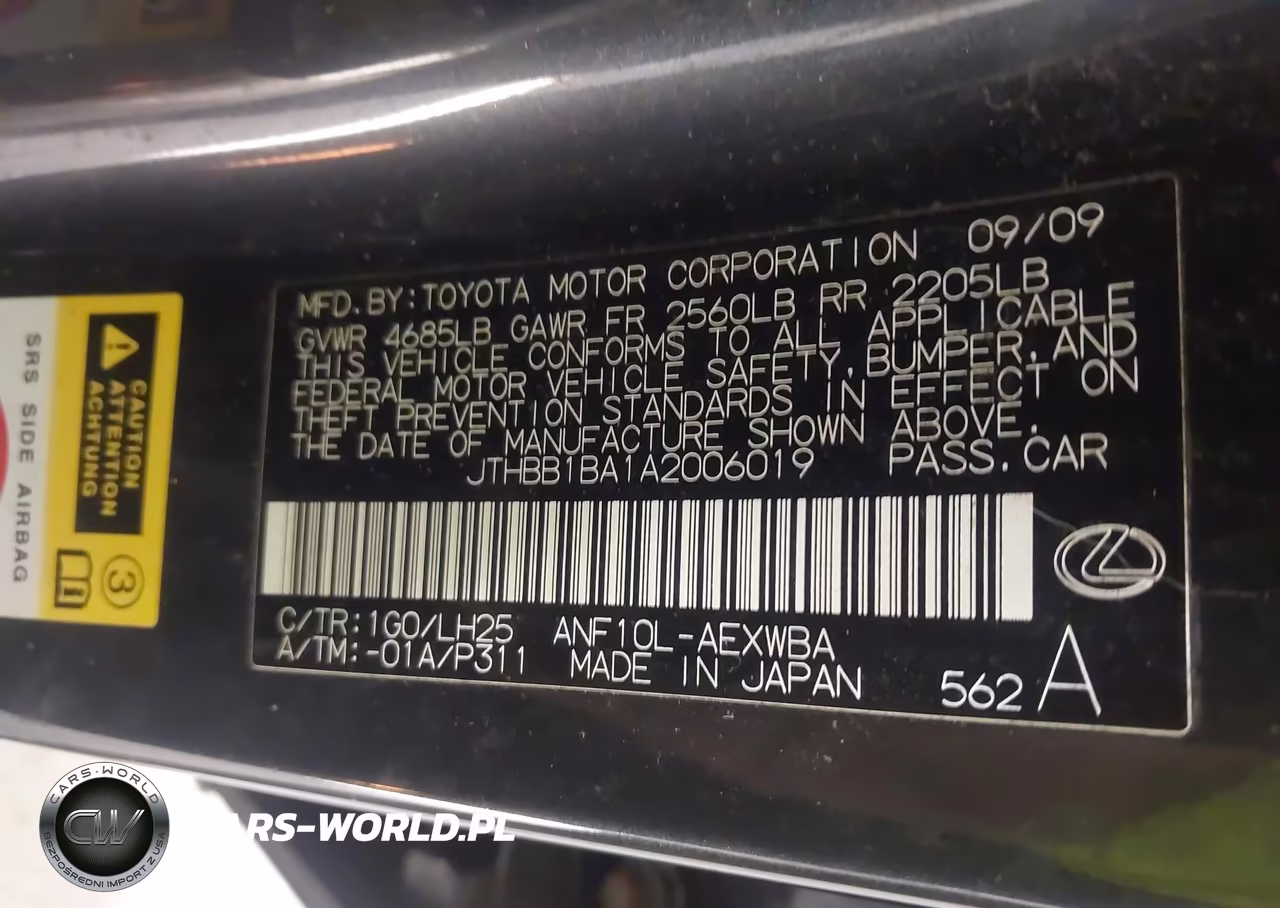 2010 Lexus Hs 250H Premium VIN:JTHBB1BA1A2006019 - 9