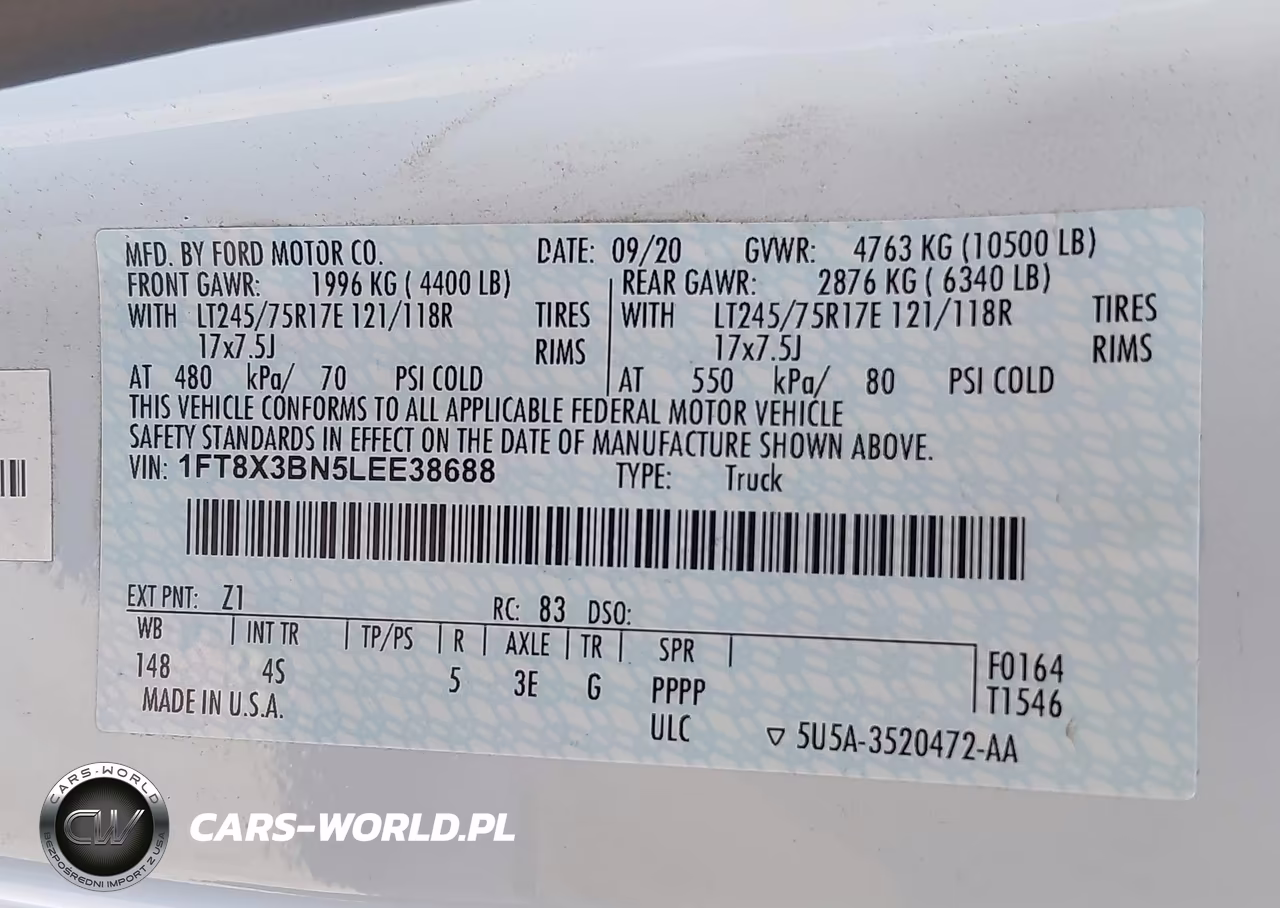 2020 Ford F-350 Xl VIN:1FT8X3BN5LEE38688 - 9
