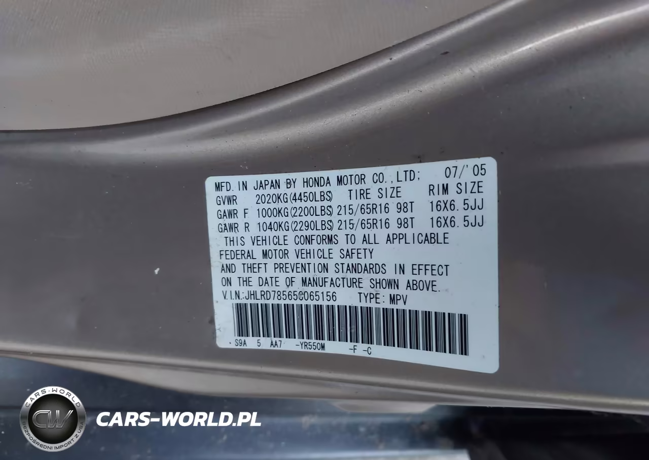 2005 Honda Cr-V Lx VIN:JHLRD78565C065156 - 9