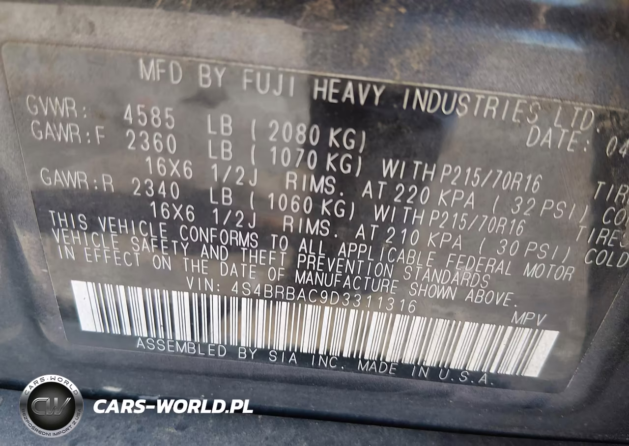 2013 Subaru Outback 2.5I VIN:4S4BRBAC9D3311316 - 9