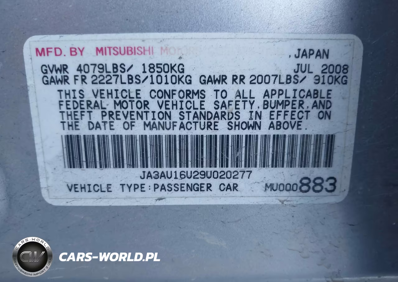 2009 Mitsubishi Lancer De VIN:JA3AU16U29U020277 - 9