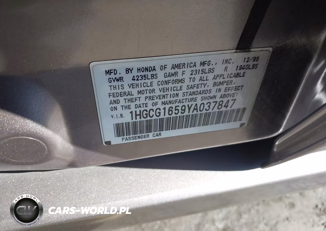 2000 Honda Accord 3.0 Ex VIN:1HGCG1659YA037847 - 9