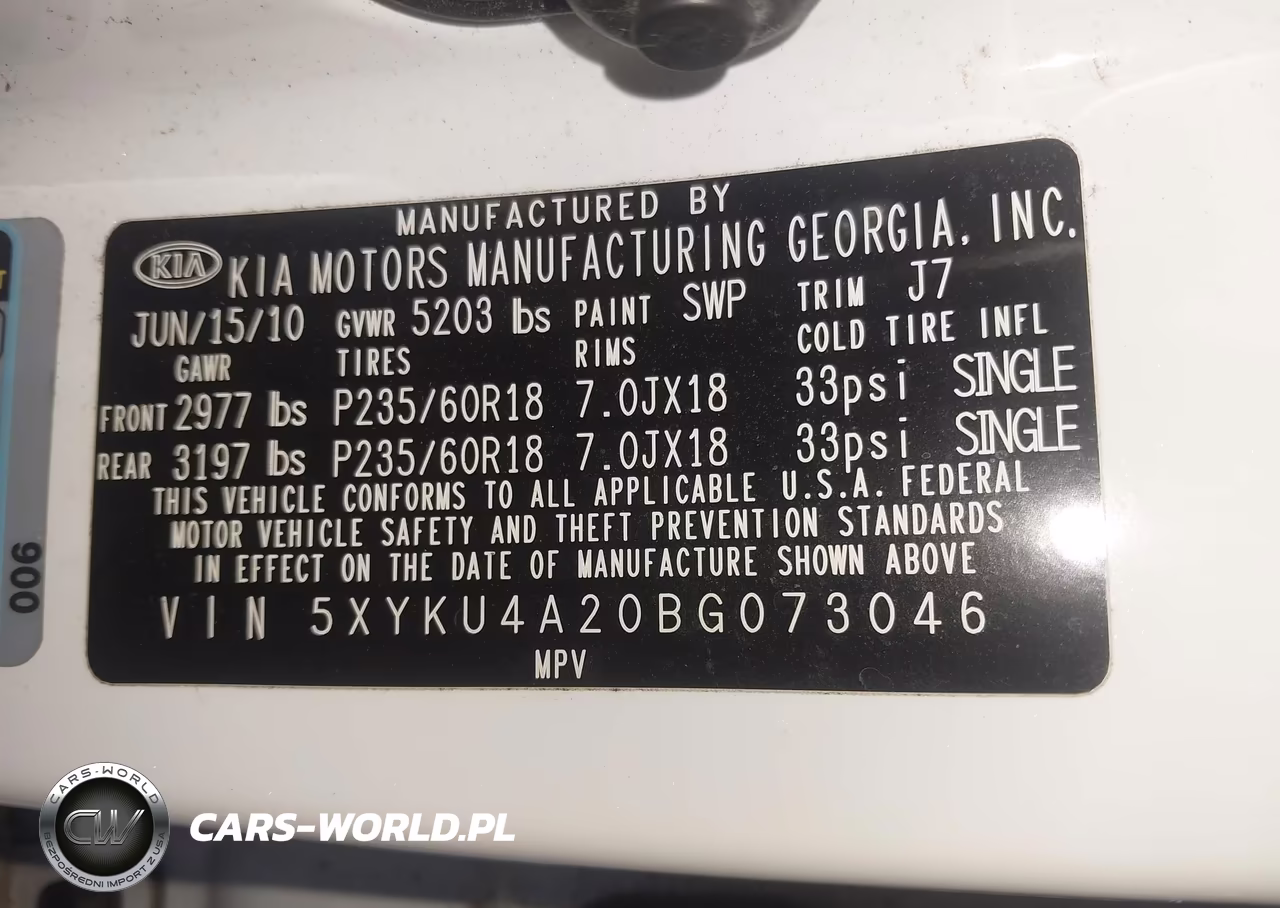 2011 Kia Sorento Ex V6 VIN:5XYKU4A20BG073046 - 9