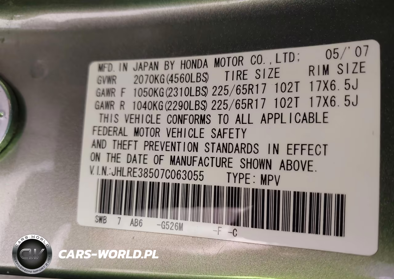 2007 Honda Cr-V Ex VIN:JHLRE38507C063055 - 9
