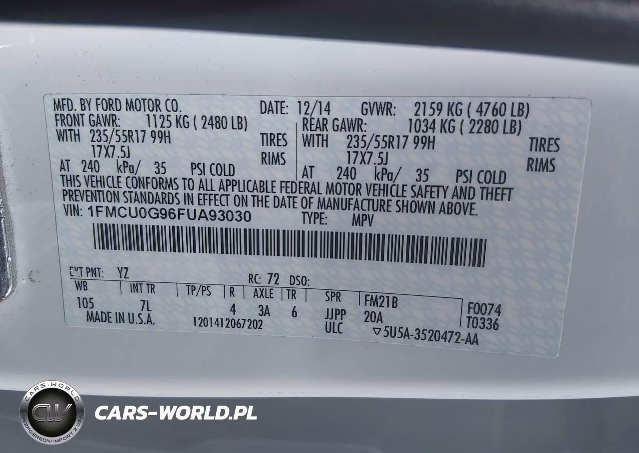 2015 Ford Escape Se VIN:1FMCU0G96FUA93030 - 9