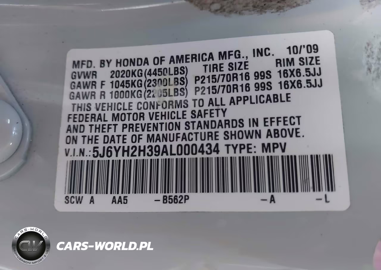 2010 Honda Element Lx VIN:5J6YH2H39AL000434 - 9