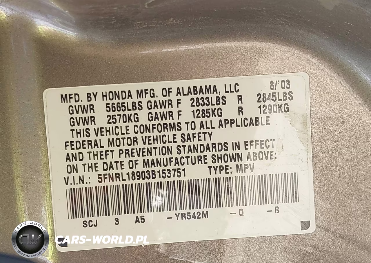 2003 Honda Odyssey Ex-L VIN:5FNRL18903B153751 - 9
