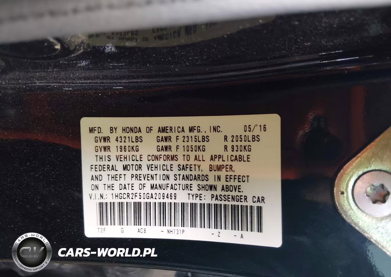 2016 Honda Accord Sport VIN:1HGCR2F50GA209469 - 9
