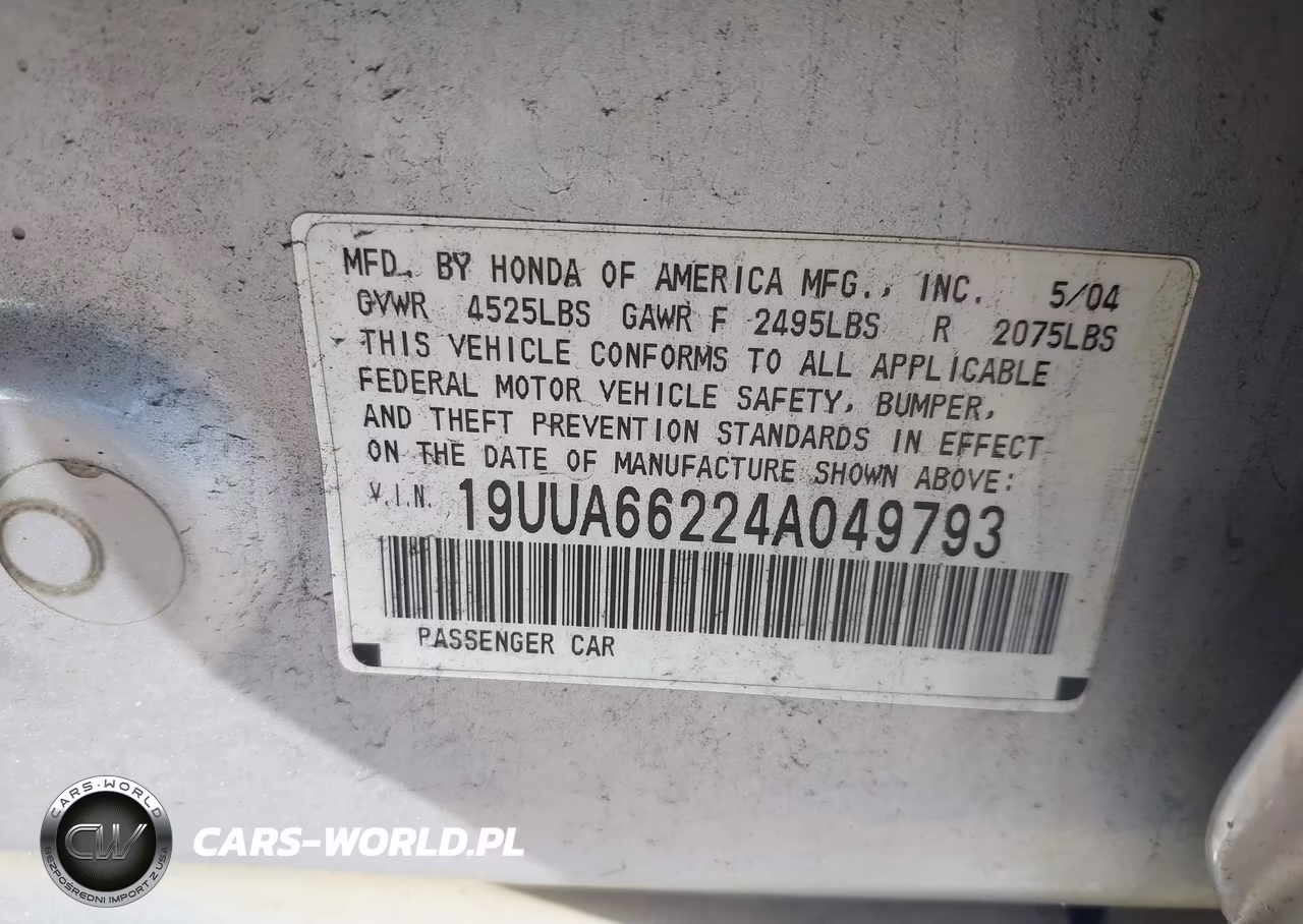 2004 ACURA TL VIN:19UUA66224A049793 - 9