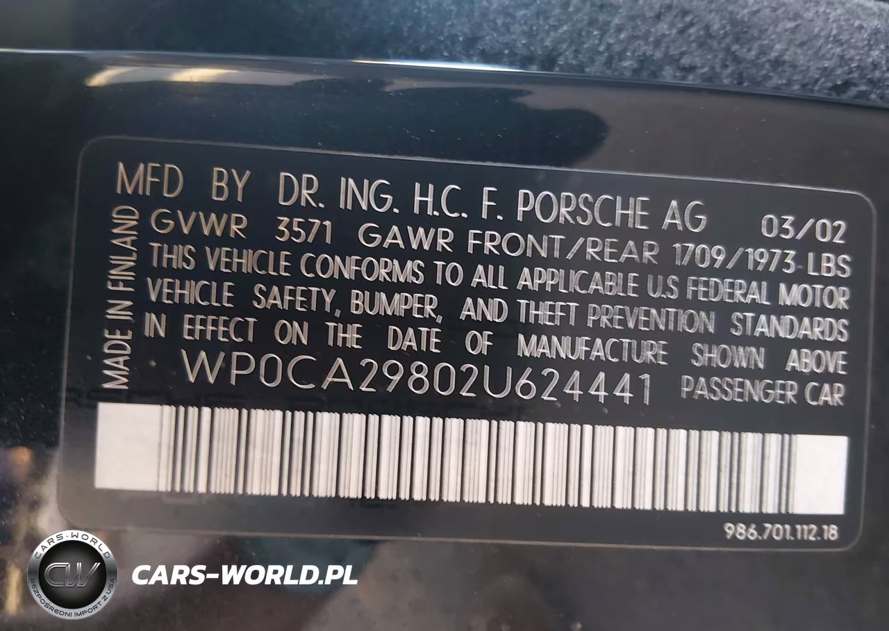 2002 Porsche Boxster VIN:WP0CA29802U624441 - 9