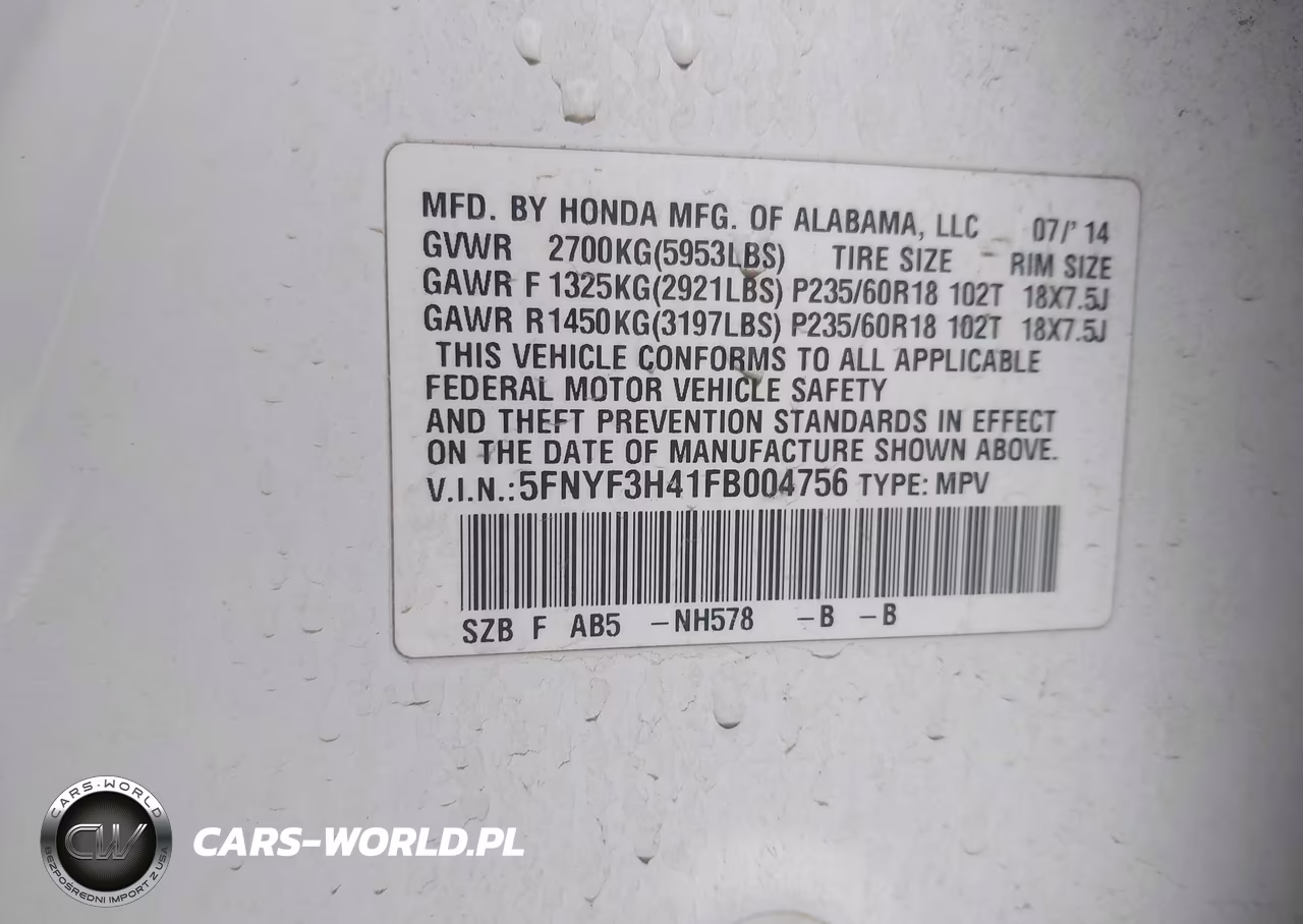 2015 Honda Pilot Ex VIN:5FNYF3H41FB004756 - 9