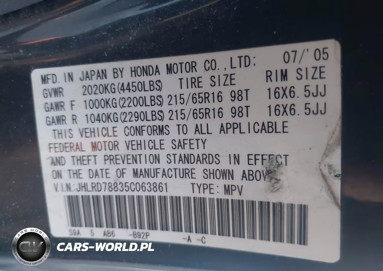 2005 Honda Cr-V Ex VIN:JHLRD78835C063861 - 9