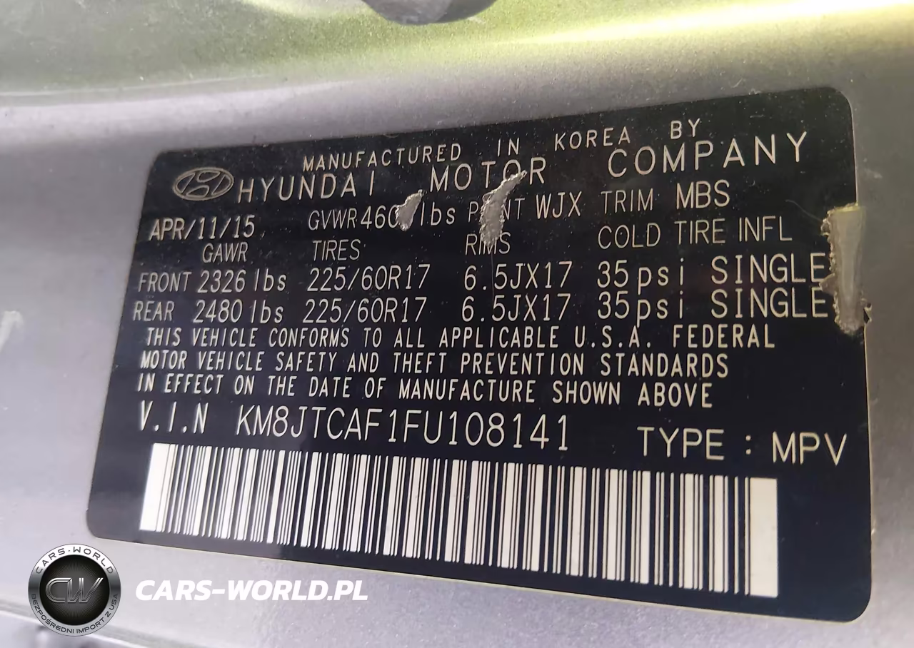 2015 Hyundai Tucson Gls VIN:KM8JTCAF1FU108141 - 9
