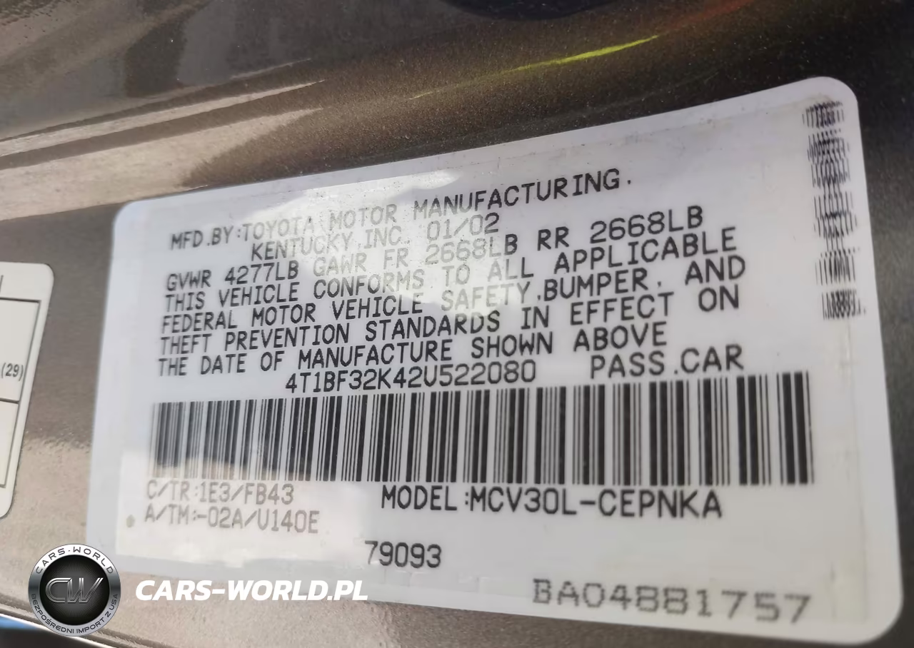 2002 Toyota Camry Le V6 VIN:4T1BF32K42U522080 - 9
