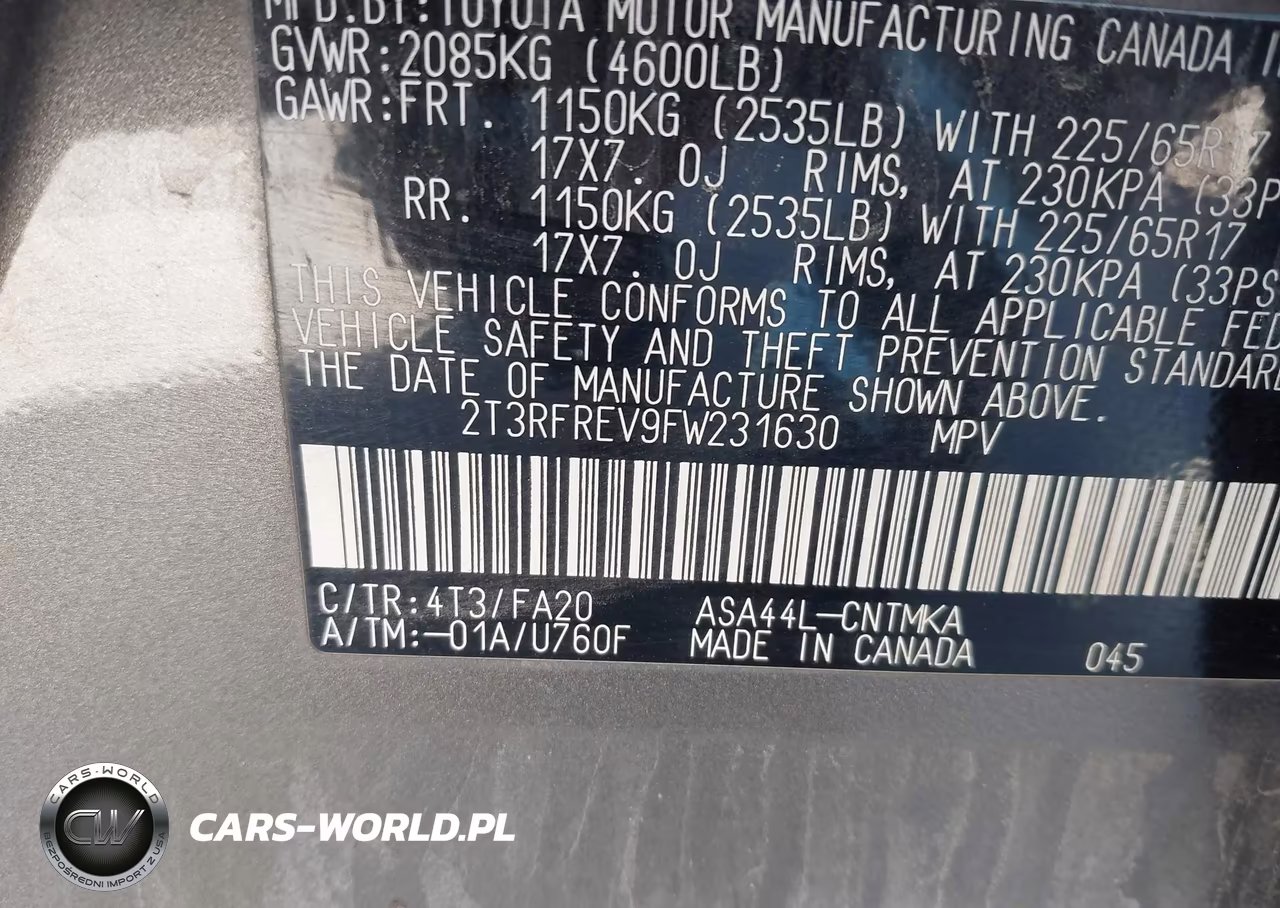2015 Toyota Rav4 Xle VIN:2T3RFREV9FW231630 - 9
