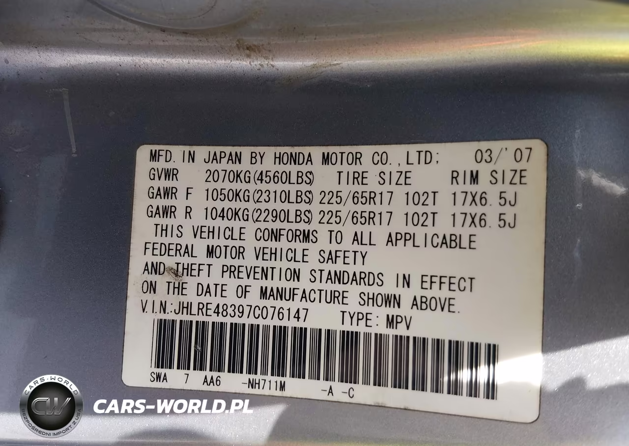 2007 Honda Cr-V Lx VIN:JHLRE48397C076147 - 9