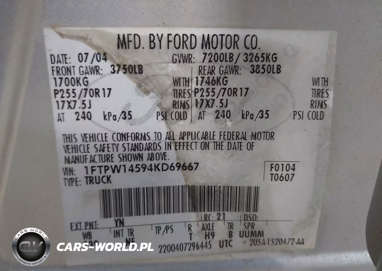 2004 Ford F-150 Fx4-Lariat-Xlt VIN:1FTPW14594KD69667 - 9