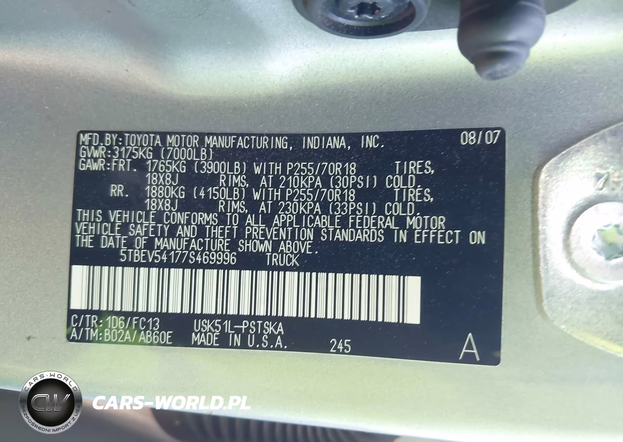 2007 Toyota Tundra Sr5 5.7L V8 VIN:5TBEV54177S469996 - 18