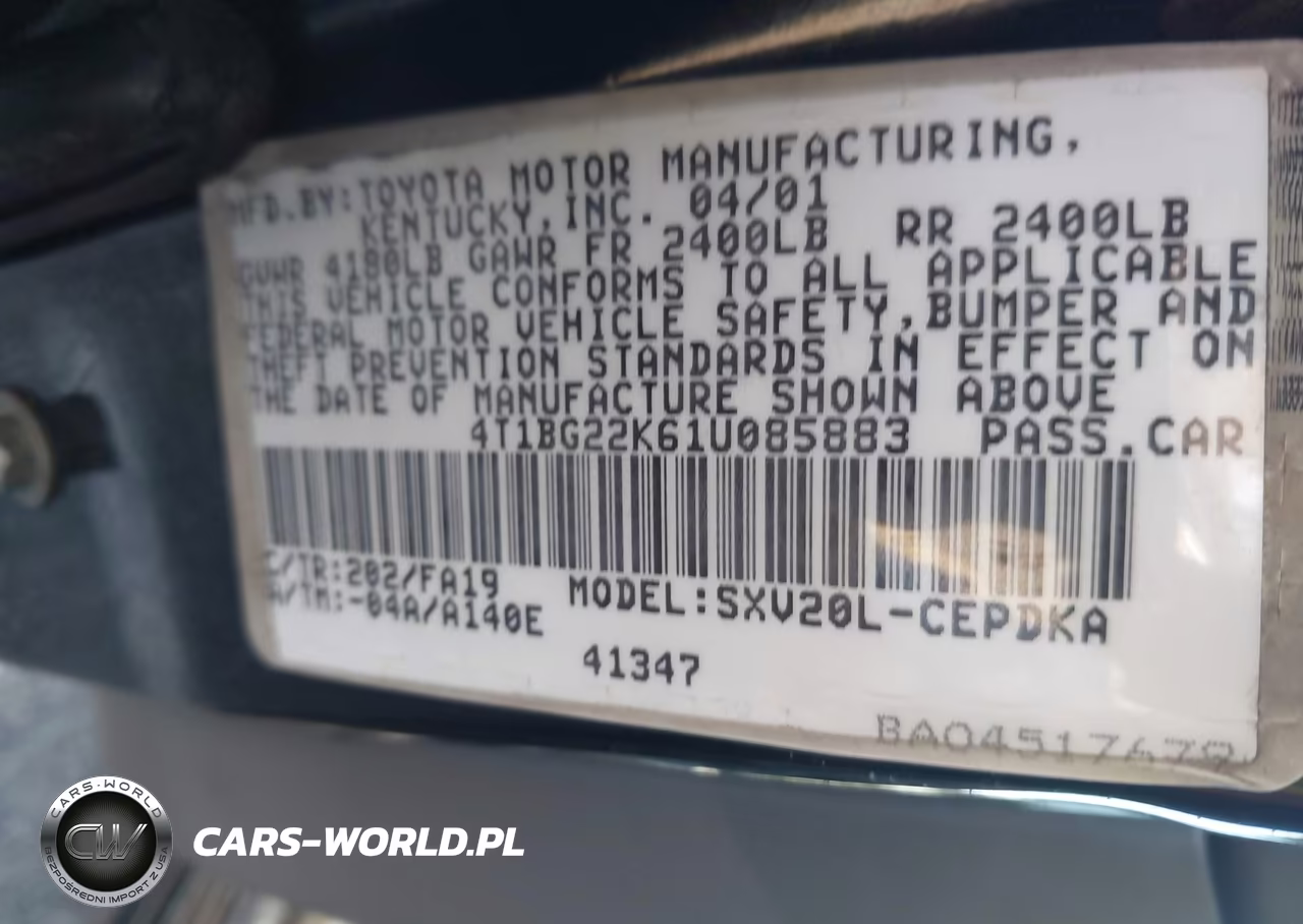 2001 Toyota Camry Ce VIN:4T1BG22K61U085883 - 9