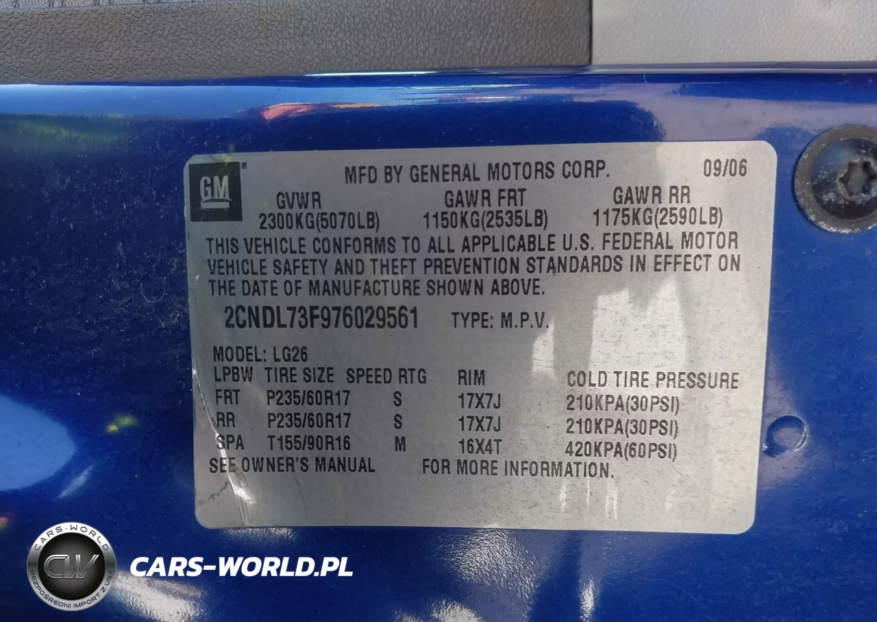 2007 Chevrolet Equinox Lt VIN:2CNDL73F976029561 - 9