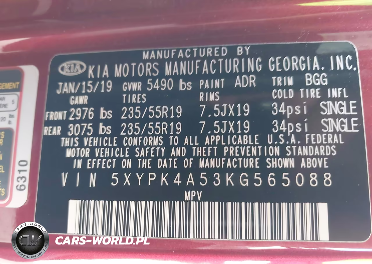 2019 Kia Sorento 3.3L Sx VIN:5XYPK4A53KG565088 - 9