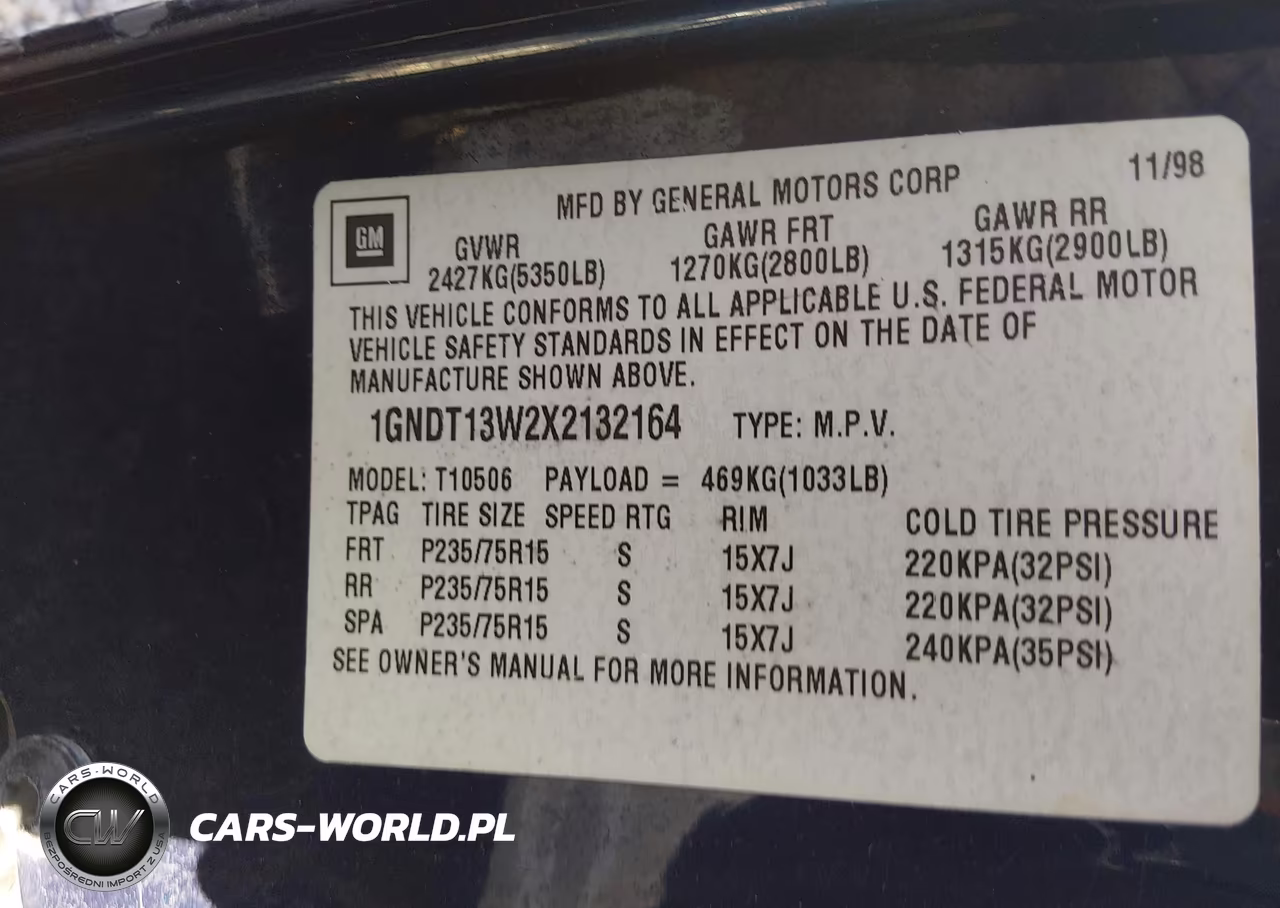 1999 Chevrolet Blazer Lt VIN:1GNDT13W2X2132164 - 9
