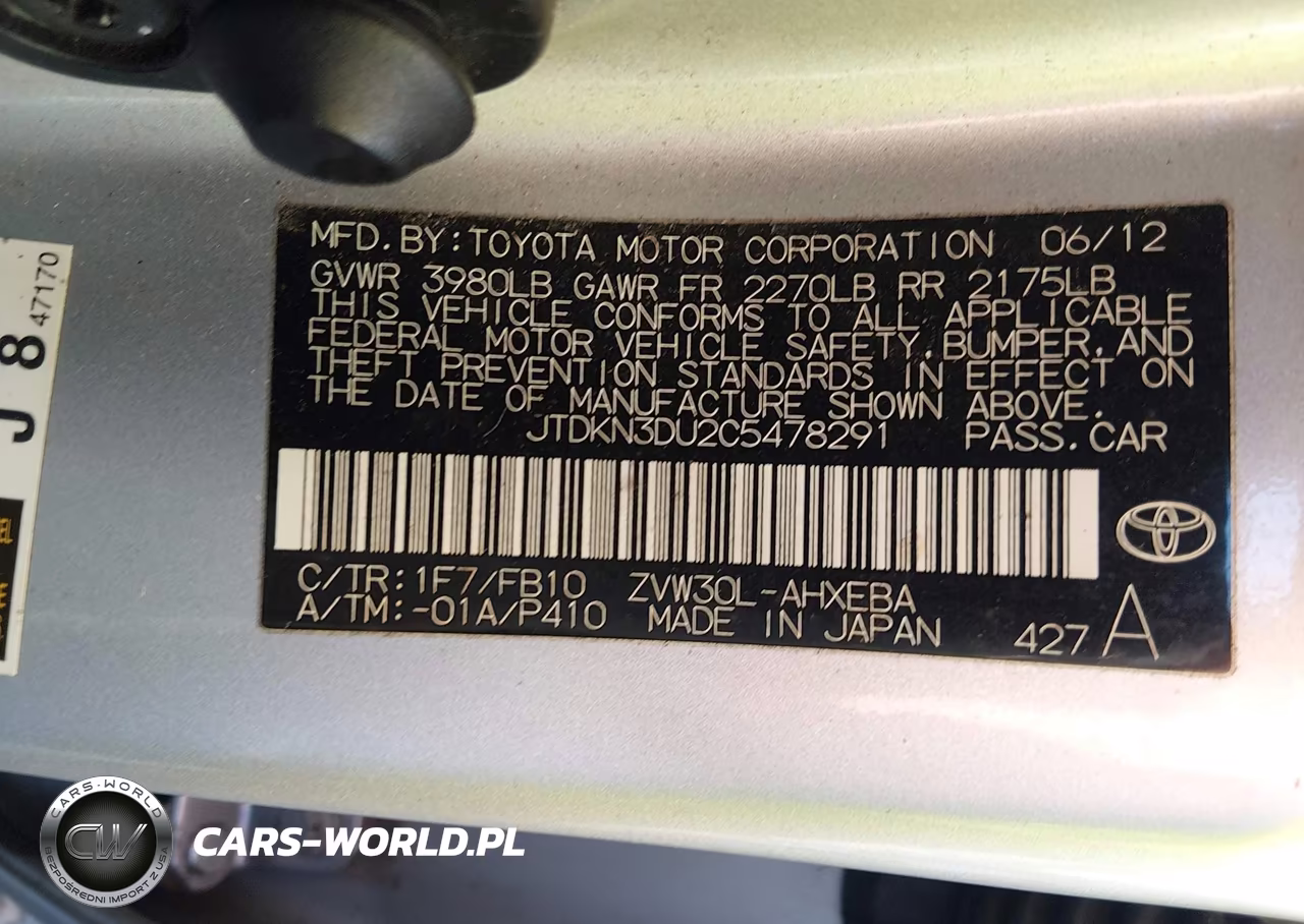 2012 Toyota Prius Two VIN:JTDKN3DU2C5478291 - 9