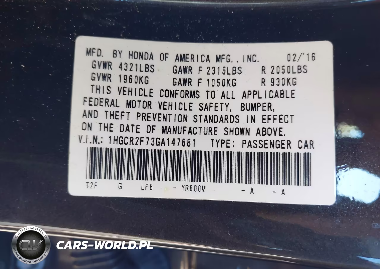 2016 Honda Accord Ex VIN:1HGCR2F73GA147681 - 9
