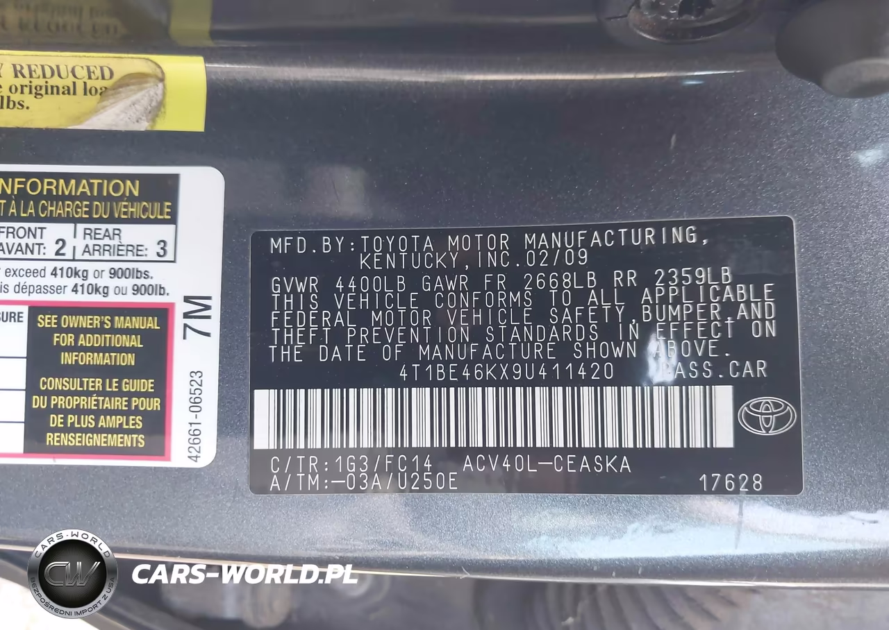 2009 Toyota Camry Se VIN:4T1BE46KX9U411420 - 9