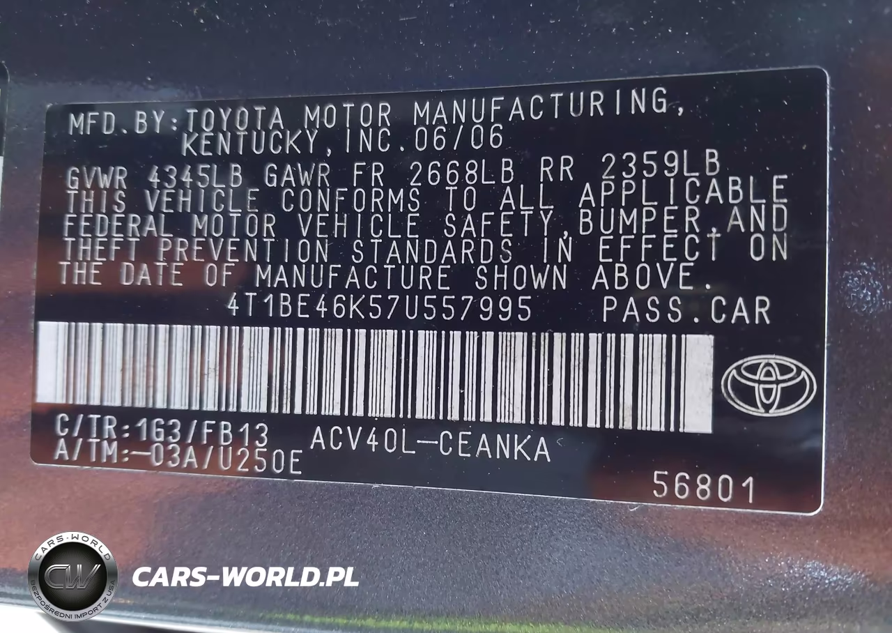 2007 Toyota Camry Le VIN:4T1BE46K57U557995 - 9