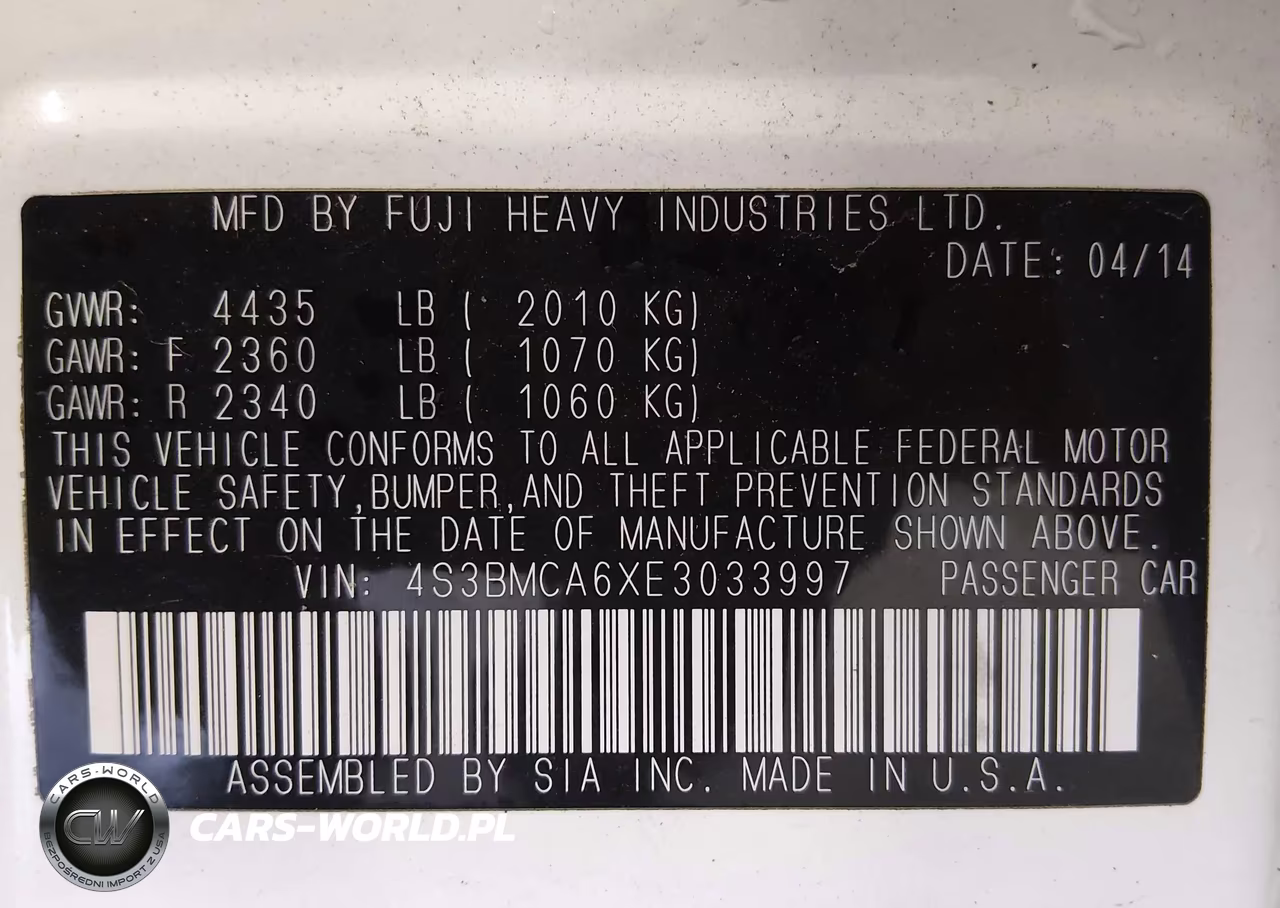 2014 Subaru Legacy 2.5I VIN:4S3BMCA6XE3033997 - 9