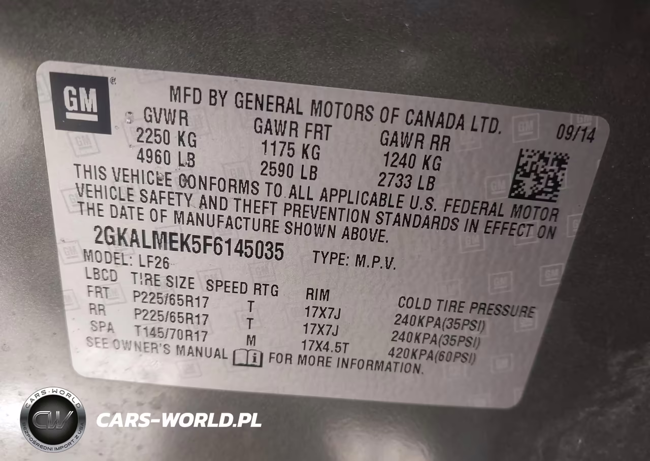 2015 GMC Terrain Sle-1 VIN:2GKALMEK5F6145035 - 9