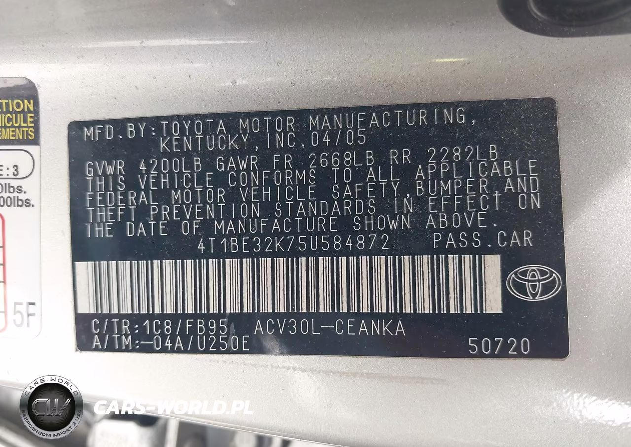 2005 Toyota Camry Le VIN:4T1BE32K75U584872 - 9