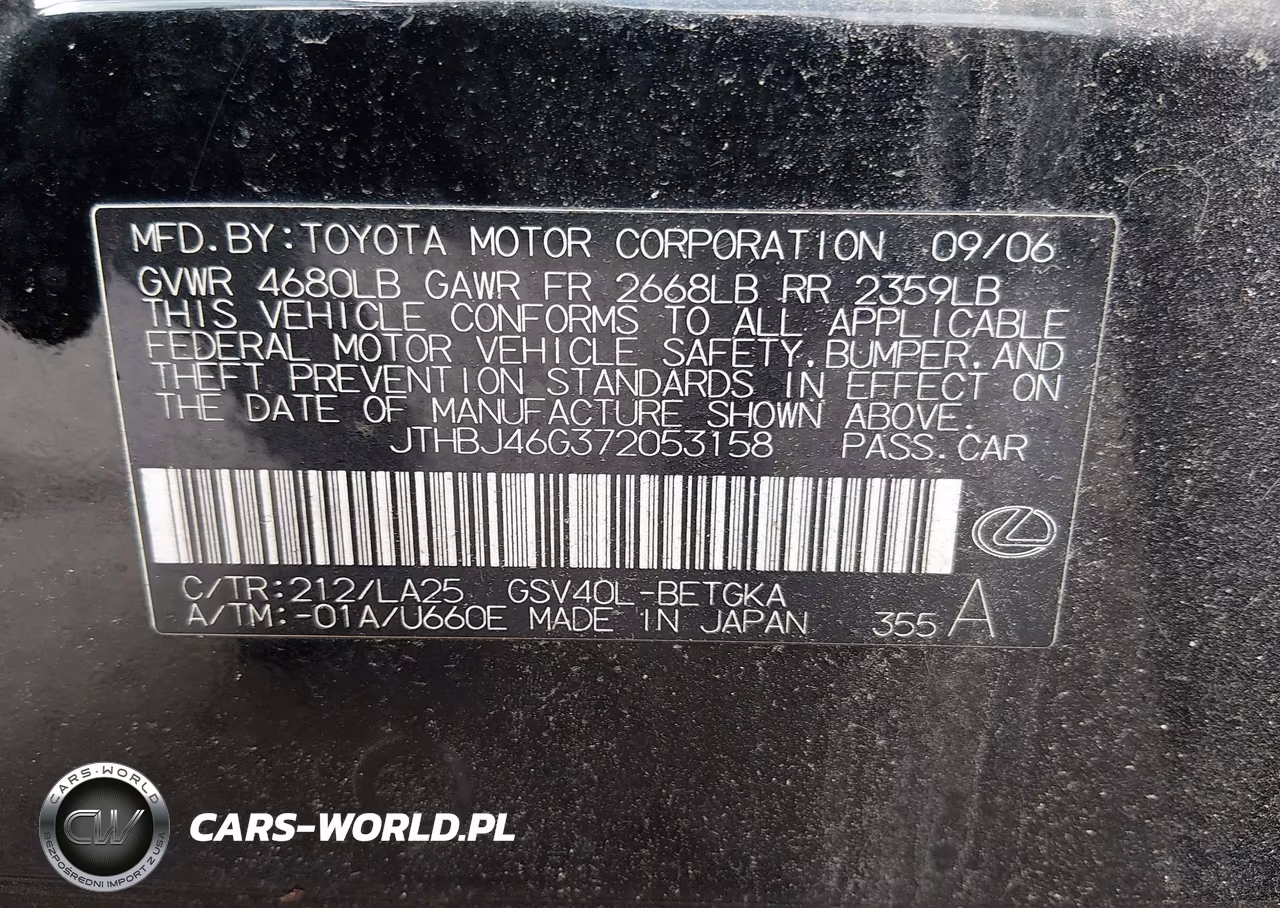 2007 Lexus Es 350 VIN:JTHBJ46G372053158 - 9