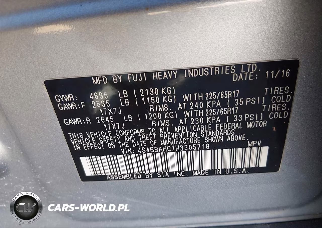 2017 Subaru Outback 2.5I Premium VIN:4S4BSAHC7H3305718 - 9