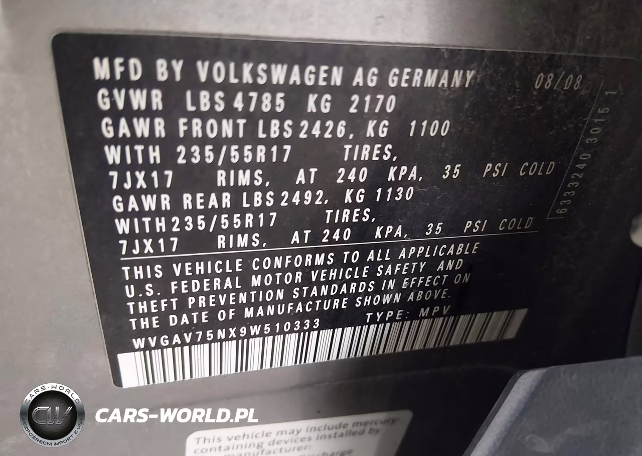 2009 Volkswagen Tiguan S-Se-Sel VIN:WVGAV75NX9W510333 - 9