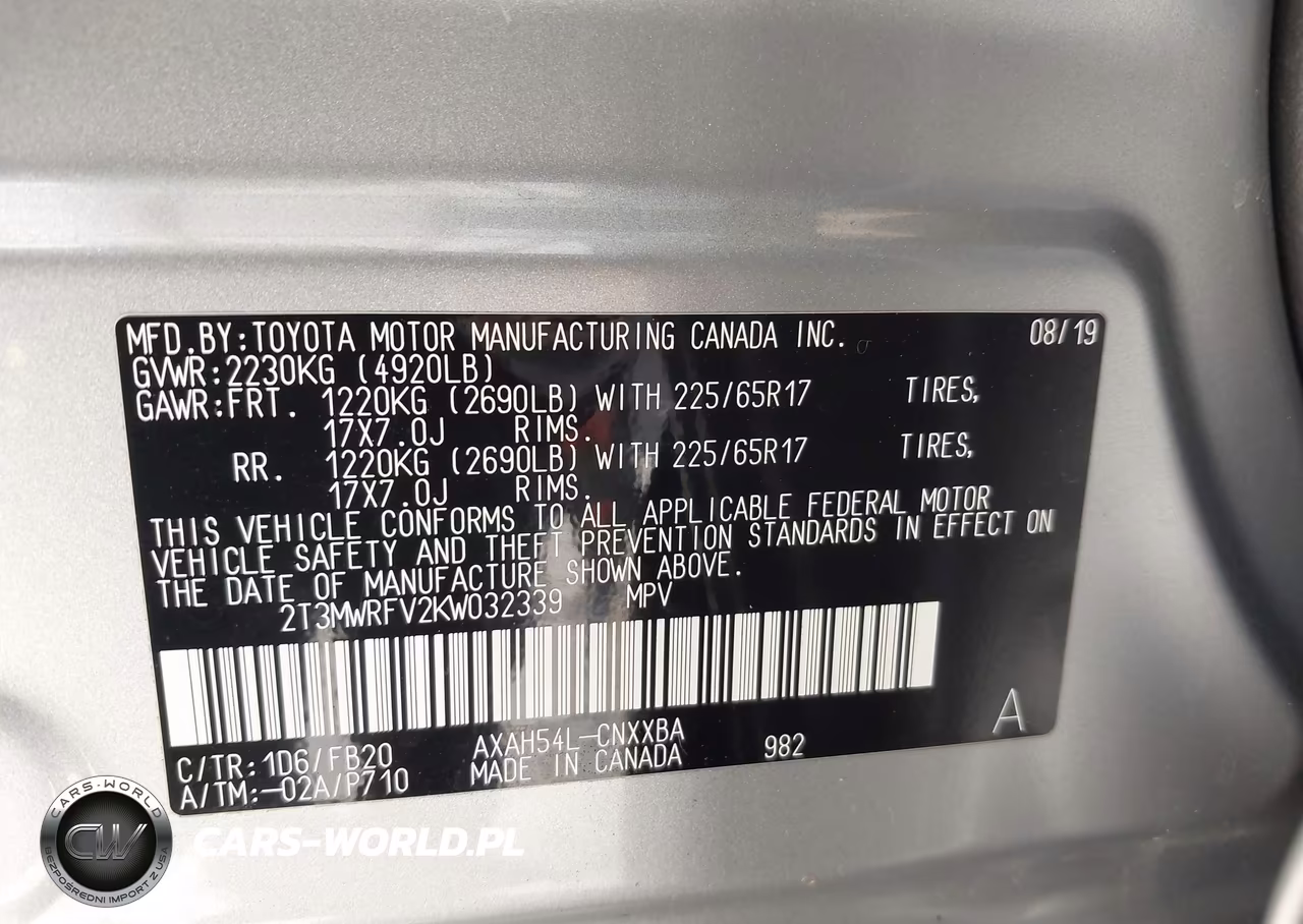 2019 Toyota Rav4 Hybrid Le VIN:2T3MWRFV2KW032339 - 9